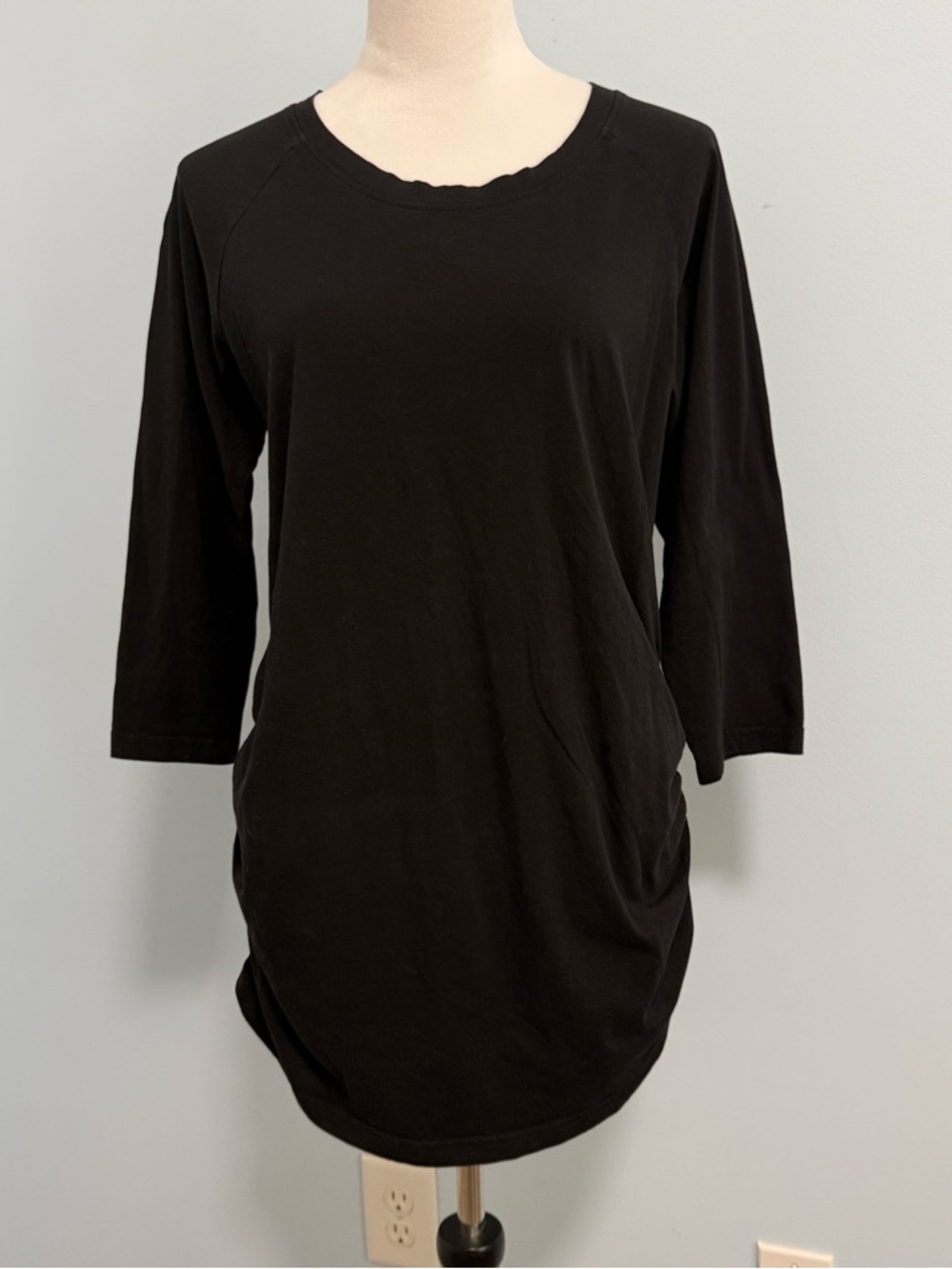 PACT Women’s 3/4‎ Sleeve Ruched Side Black Top Size L Organic Cotton